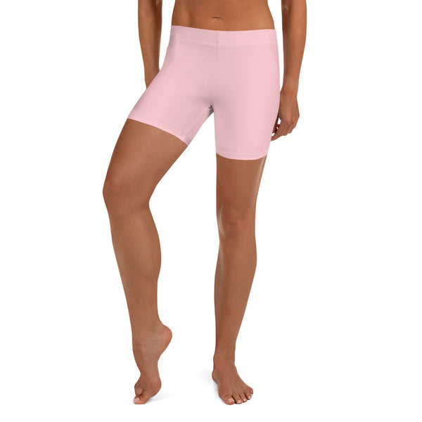 Pastel Pink Women's Shorts, Solid Color Light Pink Solid Color Modern Essentials Designer Women's Elastic Stretchy Shorts Short Tights -Made in USA/EU/MX (US Size: XS-3XL) Plus Size Available, Tight Pants, Pants and Tights, Womens Shorts, Short Yoga Pants
