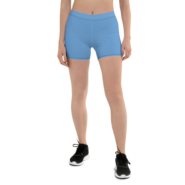 Pastel Blue Women's Designer Shorts, Sky Light Blue Solid Color Modern Essentials Designer Women's Elastic Stretchy Shorts Short Tights -Made in USA/EU/MX (US Size: XS-3XL) Plus Size Available, Tight Pants, Pants and Tights, Womens Shorts, Short Yoga Pants