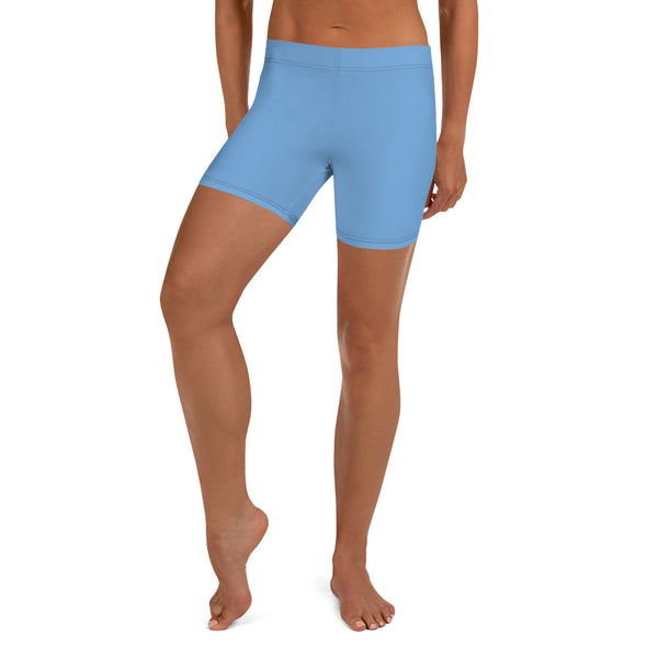 Pastel Blue Women's Designer Shorts, Sky Light Blue Solid Color Modern Essentials Designer Women's Elastic Stretchy Shorts Short Tights -Made in USA/EU/MX (US Size: XS-3XL) Plus Size Available, Tight Pants, Pants and Tights, Womens Shorts, Short Yoga Pants