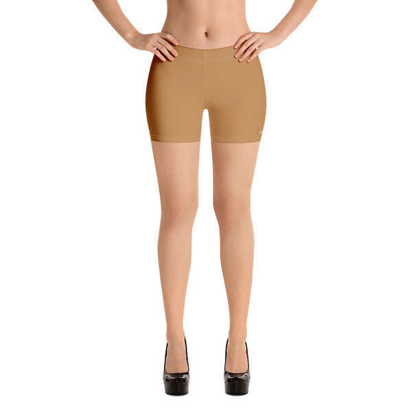 Beige Brown Women's Shorts, Light Nude Brown Solid Color Modern Essentials Designer Women's Elastic Stretchy Shorts Short Tights -Made in USA/EU/MX (US Size: XS-3XL) Plus Size Available, Tight Pants, Pants and Tights, Womens Shorts, Short Yoga Pants