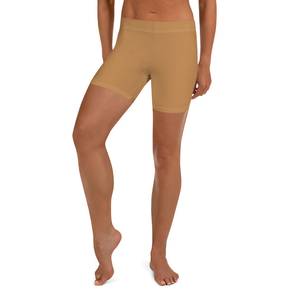 Beige Brown Women's Shorts, Light Nude Brown Solid Color Modern Essentials Designer Women's Elastic Stretchy Shorts Short Tights -Made in USA/EU/MX (US Size: XS-3XL) Plus Size Available, Tight Pants, Pants and Tights, Womens Shorts, Short Yoga Pants