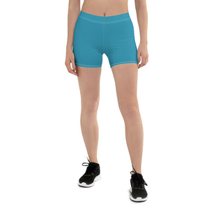 Blue Women's Shorts, Solid Color Best Modern Minimalist Bright Solid Color Modern Essentials Designer Women's Elastic Stretchy Shorts Short Tights -Made in USA/EU/MX (US Size: XS-3XL) Plus Size Available, Tight Pants, Pants and Tights, Womens Shorts, Short Yoga Pants
