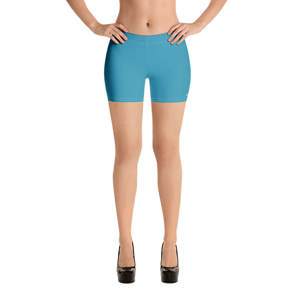 Blue Women's Shorts, Solid Color Best Modern Minimalist Bright Solid Color Modern Essentials Designer Women's Elastic Stretchy Shorts Short Tights -Made in USA/EU/MX (US Size: XS-3XL) Plus Size Available, Tight Pants, Pants and Tights, Womens Shorts, Short Yoga Pants