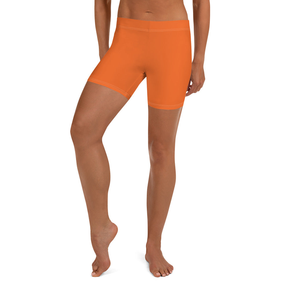 Orange Women's Shorts, Solid Color Bright Orange Solid Color Modern Essentials Designer Women's Elastic Stretchy Shorts Short Tights -Made in USA/EU/MX (US Size: XS-3XL) Plus Size Available, Tight Pants, Pants and Tights, Womens Shorts, Short Yoga Pants