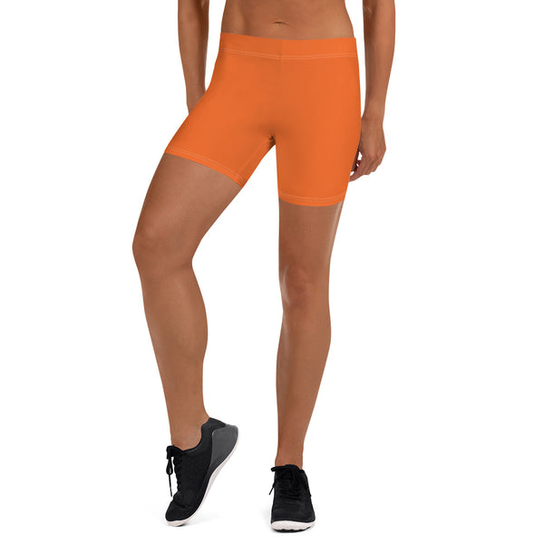 Orange Women's Shorts, Solid Color Bright Orange Solid Color Modern Essentials Designer Women's Elastic Stretchy Shorts Short Tights -Made in USA/EU/MX (US Size: XS-3XL) Plus Size Available, Tight Pants, Pants and Tights, Womens Shorts, Short Yoga Pants