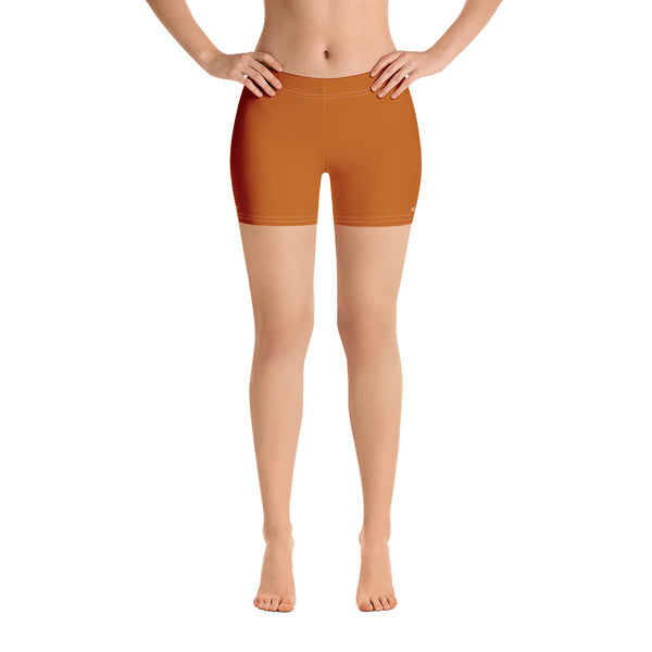 Brown Solid Color Women's Shorts, Ginger Brown Orange Gym Tights Solid Color Modern Essentials Designer Women's Elastic Stretchy Shorts Short Tights -Made in USA/EU/MX (US Size: XS-3XL) Plus Size Available, Tight Pants, Pants and Tights, Womens Shorts, Short Yoga Pants