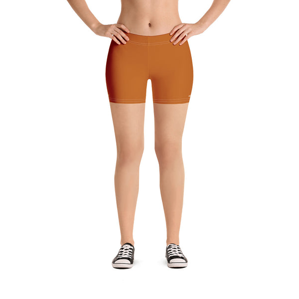 Brown Solid Color Women's Shorts, Ginger Brown Orange Gym Tights Solid Color Modern Essentials Designer Women's Elastic Stretchy Shorts Short Tights -Made in USA/EU/MX (US Size: XS-3XL) Plus Size Available, Tight Pants, Pants and Tights, Womens Shorts, Short Yoga Pants