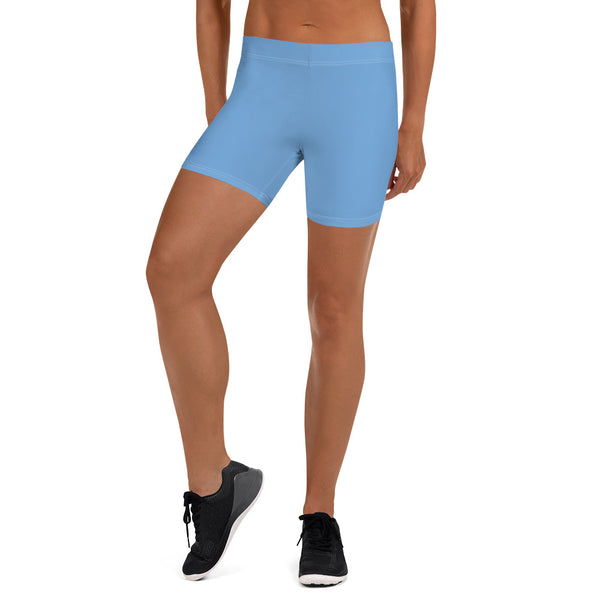 Pastel Blue Women's Shorts, Light Blue Solid Color Modern Essentials Designer Women's Elastic Stretchy Shorts Short Tights -Made in USA/EU/MX (US Size: XS-3XL) Plus Size Available, Tight Pants, Pants and Tights, Womens Shorts, Short Yoga Pants