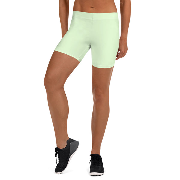 Pale Green Women's Shorts, Solid Color Light Green Solid Color Modern Essentials Designer Women's Elastic Stretchy Shorts Short Tights -Made in USA/EU/MX (US Size: XS-3XL) Plus Size Available, Tight Pants, Pants and Tights, Womens Shorts, Short Yoga Pants