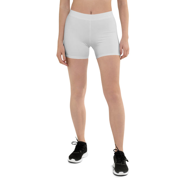 Light Grey Women's Best Shorts, Pastel White Grey Solid Color Modern Essentials Designer Women's Elastic Stretchy Shorts Short Tights -Made in USA/EU/MX (US Size: XS-3XL) Plus Size Available, Tight Pants, Pants and Tights, Womens Shorts, Short Yoga Pants