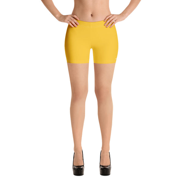 Yellow Women's Shorts, Lemon Yellow Bright Solid Color Modern Essentials Designer Women's Elastic Stretchy Shorts Short Tights -Made in USA/EU/MX (US Size: XS-3XL) Plus Size Available, Tight Pants, Pants and Tights, Womens Shorts, Short Yoga Pants