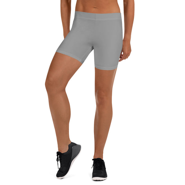 Grey Solid Color Women's Shorts, Light Pastel Gray Solid Color Modern Essentials Designer Women's Elastic Stretchy Shorts Short Tights -Made in USA/EU/MX (US Size: XS-3XL) Plus Size Available, Tight Pants, Pants and Tights, Womens Shorts, Short Yoga Pants