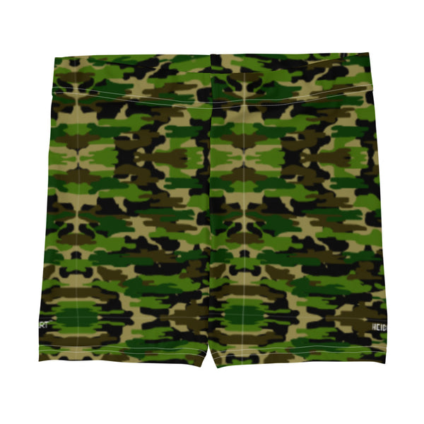 Green Camo Shorts, Camouflage Military Army Print Modern Essentials Designer Women's Elastic Stretchy Shorts Short Tights -Made in USA/EU/MX (US Size: XS-3XL) Plus Size Available, Tight Pants, Pants and Tights, Womens Shorts, Short Yoga Pants