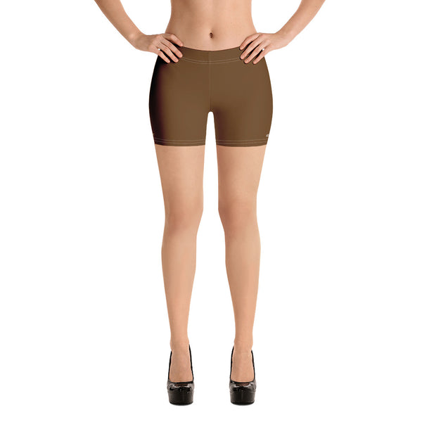 Brown Color Women's Gym Shorts, Modern Essentials Designer Women's Elastic Stretchy Shorts Short Tights -Made in USA/EU/MX (US Size: XS-3XL) Plus Size Available, Tight Pants, Pants and Tights, Womens Shorts, Short Yoga Pants