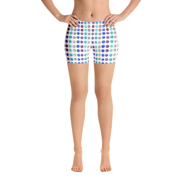 Watercolor Polka Dots Women's Shorts, Designer Dotted Colorful Classic Printed Women's Elastic Stretchy Shorts Short Tights -Made in USA/EU/MX (US Size: XS-3XL) Plus Size Available, Tight Pants, Pants and Tights, Womens Shorts, Short Yoga Pants