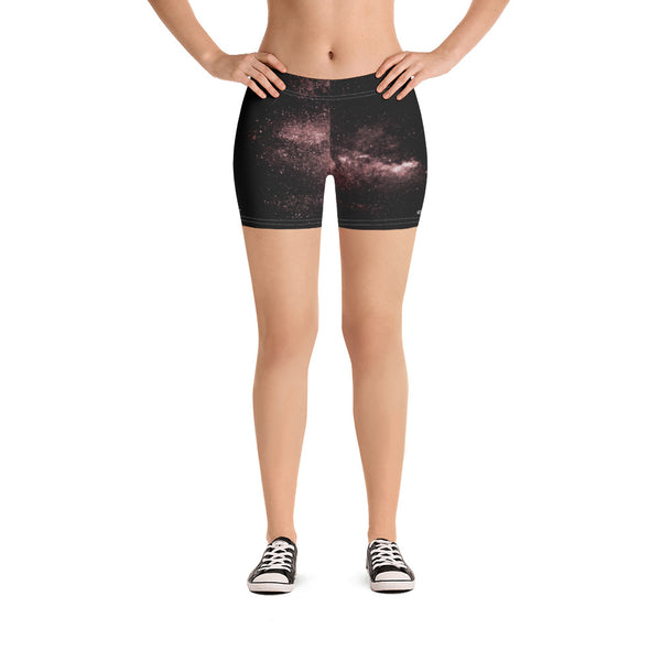 Dusty Brown Galaxy Women's Shorts, Space Milky Way Short Gym Tights, Modern Essentials Designer Women's Elastic Stretchy Shorts Short Tights -Made in USA/EU/MX (US Size: XS-3XL) Plus Size Available, Tight Pants, Pants and Tights, Womens Shorts, Short Yoga Pants