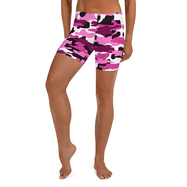 Pink Camo Shorts, Camouflage Military Army Print Women's Elastic Stretchy Shorts Short Tights -Made in USA/EU/MX (US Size: XS-3XL) Plus Size Available, Tight Pants, Pants and Tights, Womens Shorts, Short Yoga Pants