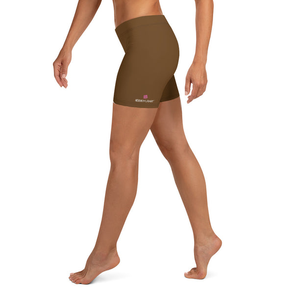 Brown Color Women's Gym Shorts, Earth Brown Solid Color Modern Essentials Designer Women's Elastic Stretchy Shorts Short Tights -Made in USA/EU/MX (US Size: XS-3XL) Plus Size Available, Tight Pants, Pants and Tights, Womens Shorts, Short Yoga Pants
