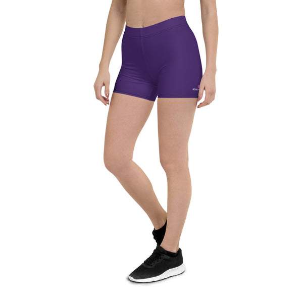 Purple Women's Shorts, Solid Color Purple Women's Elastic Stretchy Shorts Short Tights -Made in USA/EU/MX (US Size: XS-3XL) Plus Size Available, Tight Pants, Pants and Tights, Womens Shorts, Short Yoga Pants