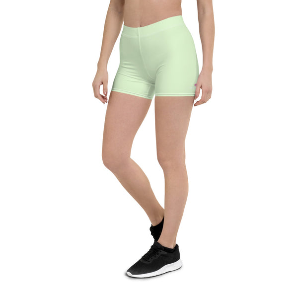 Pale Green Women's Shorts, Solid Color Light Green Solid Color Modern Essentials Designer Women's Elastic Stretchy Shorts Short Tights -Made in USA/EU/MX (US Size: XS-3XL) Plus Size Available, Tight Pants, Pants and Tights, Womens Shorts, Short Yoga Pants