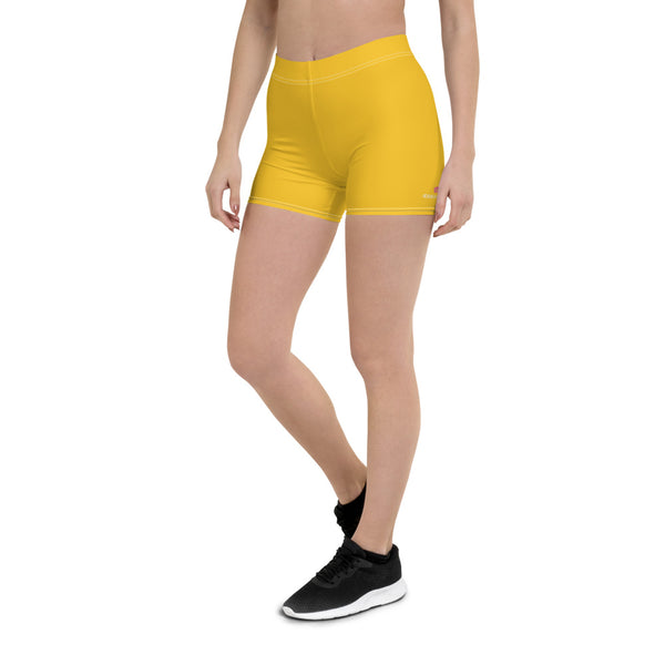 Yellow Women's Shorts, Lemon Yellow Bright Solid Color Modern Essentials Designer Women's Elastic Stretchy Shorts Short Tights -Made in USA/EU/MX (US Size: XS-3XL) Plus Size Available, Tight Pants, Pants and Tights, Womens Shorts, Short Yoga Pants
