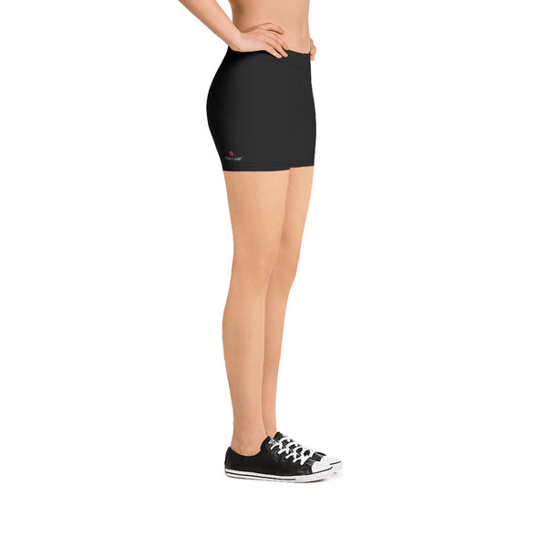 Black Solid Color Shorts, Premium Modern Basic Essential Black Designer Shorts For Women, Solid Color Black Designer Women's Elastic Stretchy Shorts Short Tights -Made in USA/EU/MX (US Size: XS-3XL) Plus Size Available, Tight Pants, Pants and Tights, Womens Shorts, Short Yoga Pants