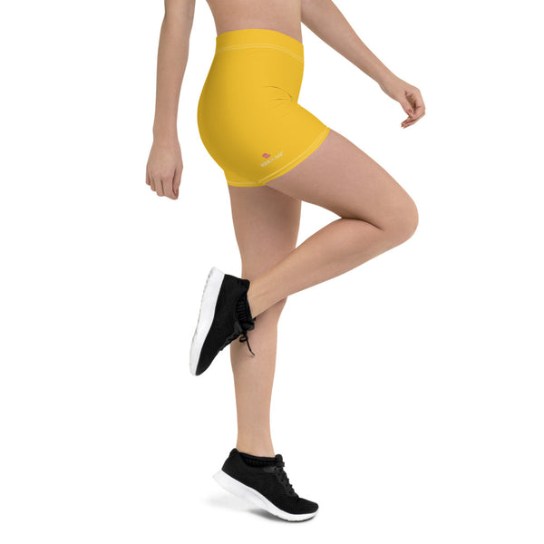 Yellow Solid Color Women's Shorts, Elastic Solid Color Women's Elastic Stretchy Shorts Short Tights -Made in USA/EU/MX (US Size: XS-3XL) Plus Size Available, Tight Pants, Pants and Tights, Womens Shorts, Short Yoga Pants