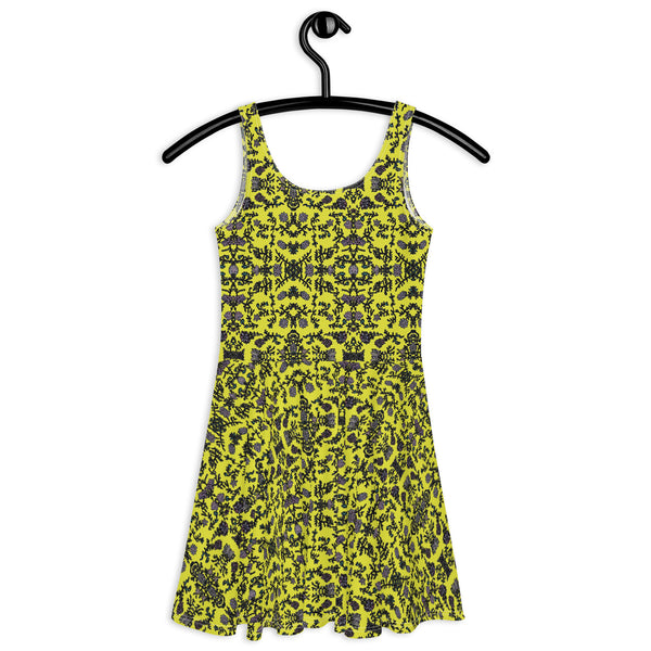 Yellow Floral Print Skater Dress