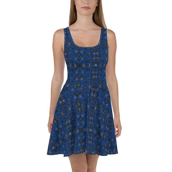 Blue Floral Print Skater Dress