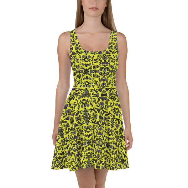 Yellow Floral Print Skater Dress