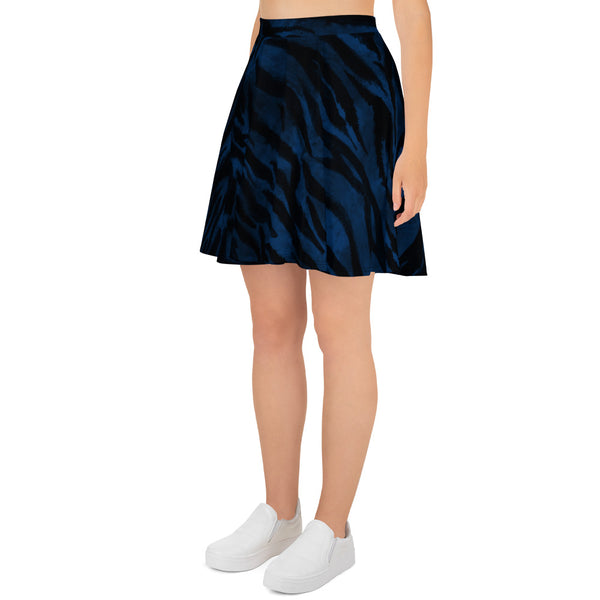 Blue Tiger Striped Skater Skirt