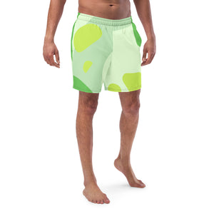 Green Abstract Men's Swimwear, Best Comfortable Men's Luxury Premium Swim Trunks With Mesh Pockets UPF 50+ For Men - Made in USA/EU/MX (US Size: 2XS-6XL) Men's Abstract Print Swimming Trunks, Colorful Swim Trunks Abstract, Abstract Swim Trunks, Abstract Swimwear For Men