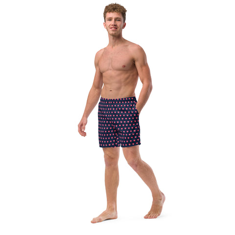 Pink Hearts Men's Swim Trunks, Valentine's Day Print Abstract Print Best Comfortable Men's Luxury Premium Swim Trunks With Mesh Pockets UPF 50+ For Men - Made in USA/EU/MX (US Size: 2XS-6XL) Men's Luxury Swimming Trunks, Best Quality Quick Drying Swim Trunks, Best Beach or Pool Men's Swim Trunks, Swimwear For Men