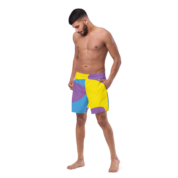 Purple Wavy Men's Swim Trunks, Waves Abstract Print Best Comfortable Men's Luxury Premium Swim Trunks With Mesh Pockets UPF 50+ For Men - Made in USA/EU/MX (US Size: 2XS-6XL) Men's Luxury Swimming Trunks, Best Quality Quick Drying Swim Trunks, Best Beach or Pool Men's Swim Trunks, Swimwear For Men