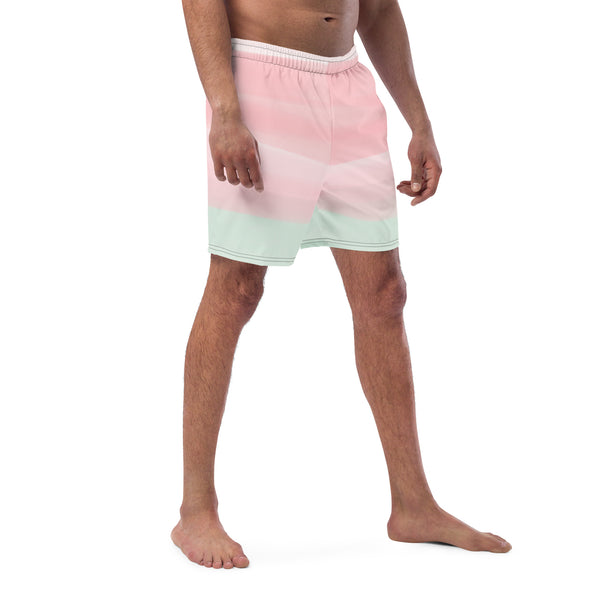 Pink Green Abstract Men's Swimwear, Best Men's Luxury Premium Swim Trunks For Men - Made in USA/EU/MX (US Size: 2XS-6XL) Men's Abstract Print Swimming Trunks, Colorful Swim Trunks Abstract, Abstract Swim Trunks, Abstract Swimwear For Men