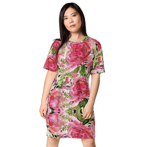 Floral Roses Print T-shirt dress