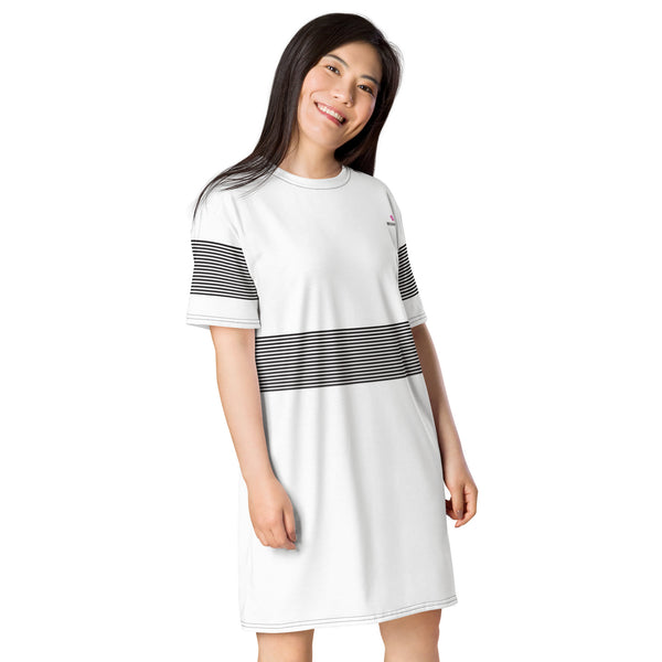 White Black Striped T-shirt dress