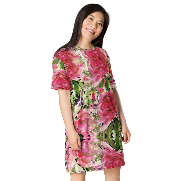 Floral Roses Print T-shirt dress