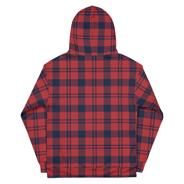 Red Black Plaid Women's Hoodies, Scottish Red Black Plaid Print Women's Unisex Hoodie - Made in USA/ Mexico/ Europe (US Size: XS-3XL), Women's or Men's Plaid Print Hoodie Pullover Hooded Fleece Soft Sweatshirt, Plus Size Available