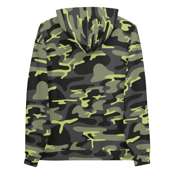 Dark Green Camo Unisex Hoodie, Camouflaged Army Military Print Men's or Women's Unisex Hoodie- Made in Europe/ USA/ Mexico (US Size: XS-3XL), Women's or Men's Cute Camouflaged Print Long Sleeve Hoodie Pullover Sweatshirt, Plus Size Available For Men or Women, Camo Print Hoodie