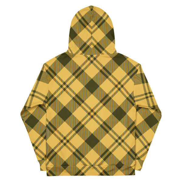 Yellow Black Plaid Women's Hoodies, Scottish Yellow Black Plaid Print Women's Unisex Hoodie - Made in USA/ Mexico/ Europe (US Size: XS-3XL), Women's or Men's Plaid Print Hoodie Pullover Hooded Fleece Soft Sweatshirt, Plus Size Available