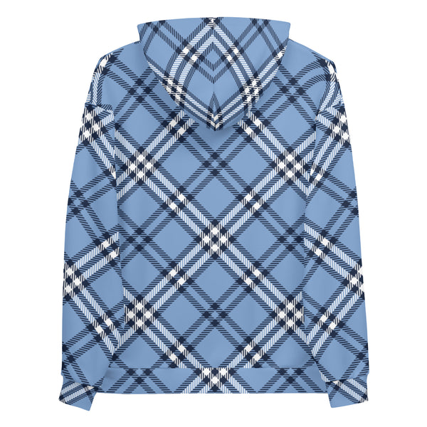 Pastel Blue Plaid Women's Hoodies, Scottish Blue Plaid Print Women's Unisex Hoodie - Made in USA/ Mexico/ Europe (US Size: XS-3XL), Women's or Men's Plaid Print Hoodie Pullover Hooded Fleece Soft Sweatshirt, Plus Size Available