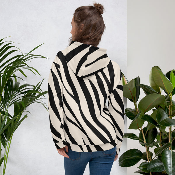 White Black Tiger Striped Hoodie, Unisex Hoodie