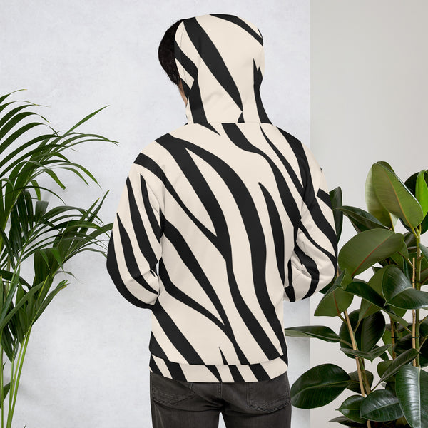 White Black Tiger Striped Hoodie, Unisex Hoodie