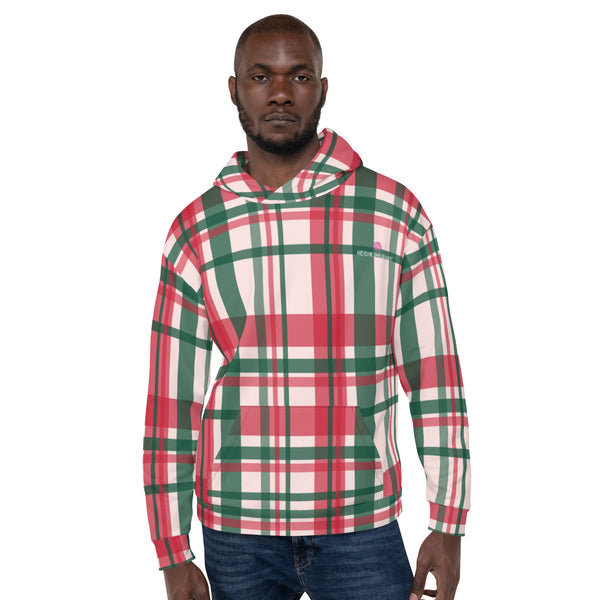 Red Green Plaid Women's Hoodies, Scottish Red Green Plaid Print Women's Unisex Hoodie - Made in USA/ Mexico/ Europe (US Size: XS-3XL), Women's or Men's Plaid Print Hoodie Pullover Hooded Fleece Soft Sweatshirt, Plus Size Available