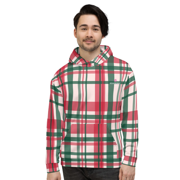 Red Green Plaid Women's Hoodies, Scottish Red Green Plaid Print Women's Unisex Hoodie - Made in USA/ Mexico/ Europe (US Size: XS-3XL), Women's or Men's Plaid Print Hoodie Pullover Hooded Fleece Soft Sweatshirt, Plus Size Available