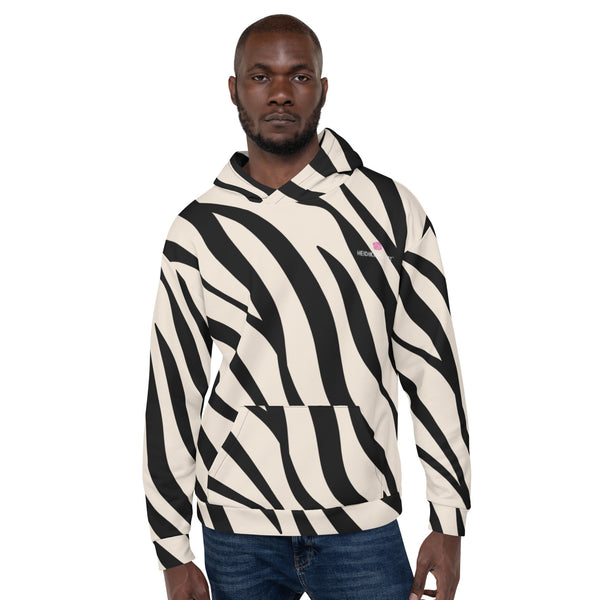 White Black Tiger Striped Hoodie, Unisex Hoodie