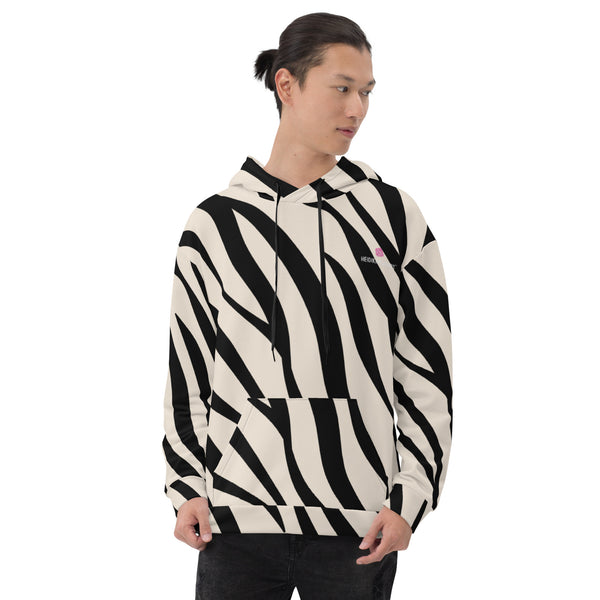 White Black Tiger Striped Hoodie, Unisex Hoodie