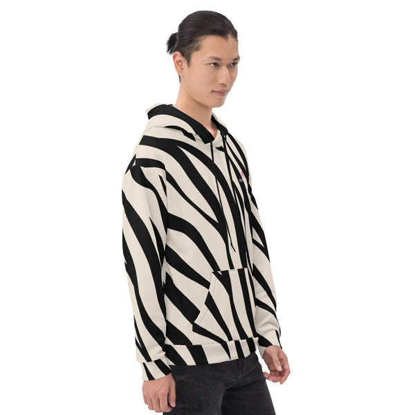 White Black Tiger Striped Hoodie, Unisex Hoodie