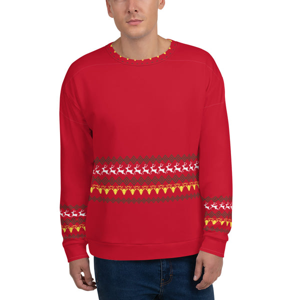 Red Christmas Reindeer Unisex Sweatshirt - Heidikimurart Limited 